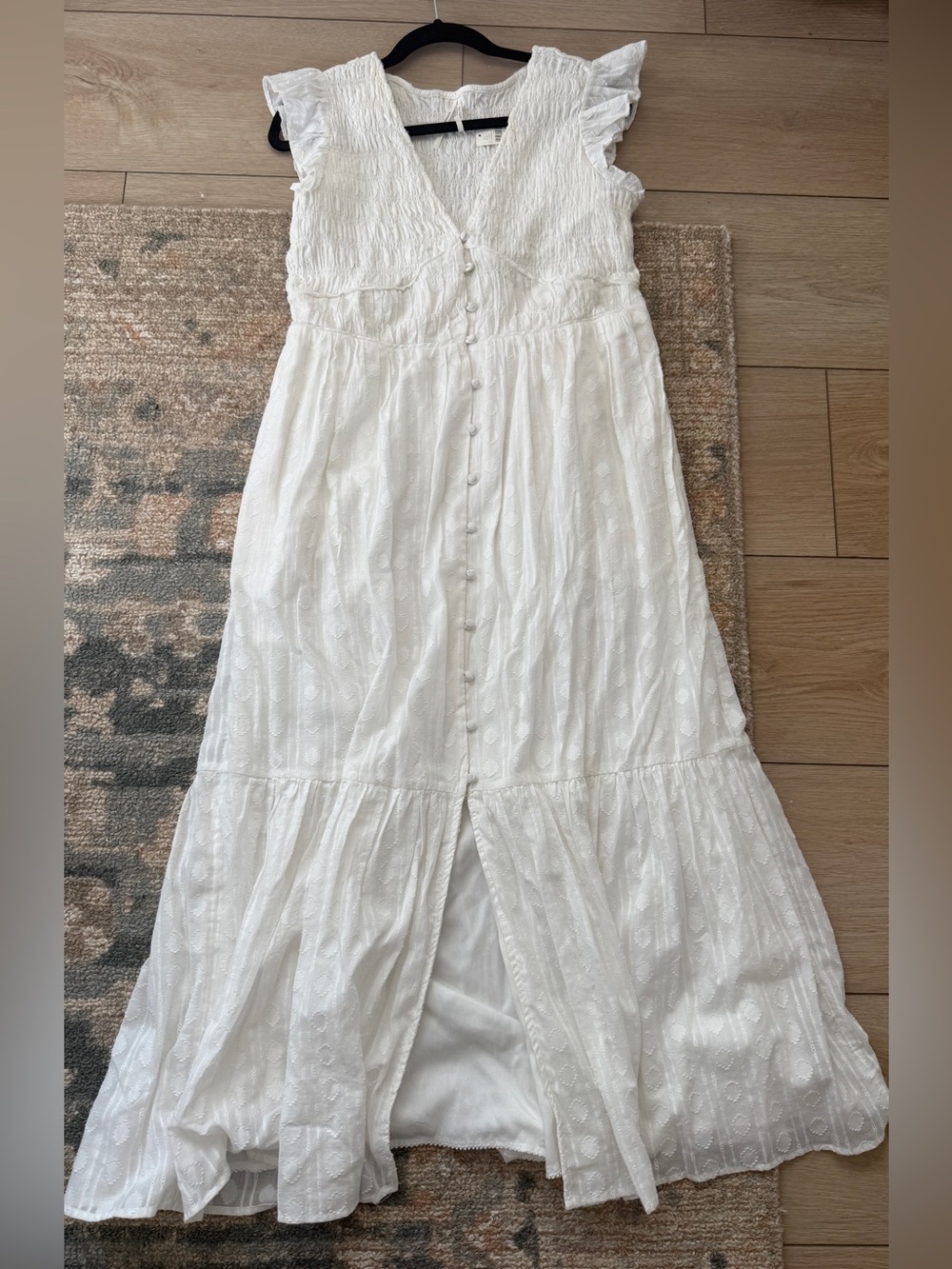Anthropologie White Button-Front Eyelet Maxi Skirt